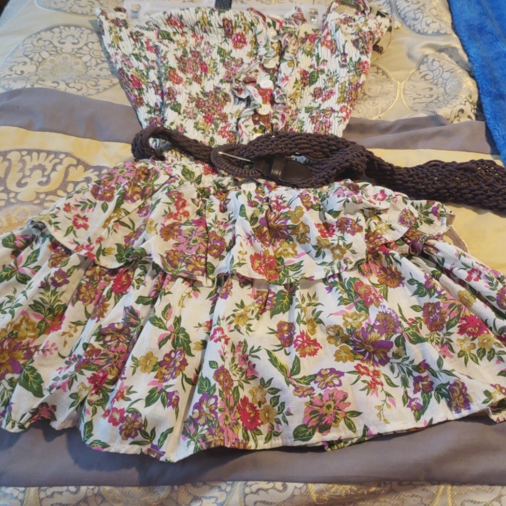 Multi  color flower dress bottons on front brown b